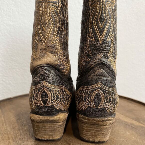 Corral Boots Teens Wing & Gross Brown Gold Western Cowboy Boots Youth Size 2 - Picture 7 of 11